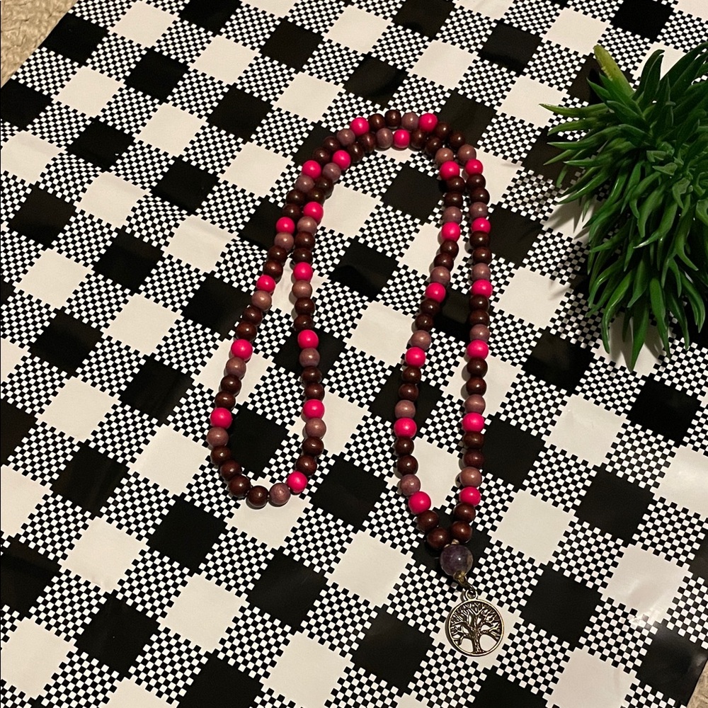 Hand assembled beaded necklace tree of life